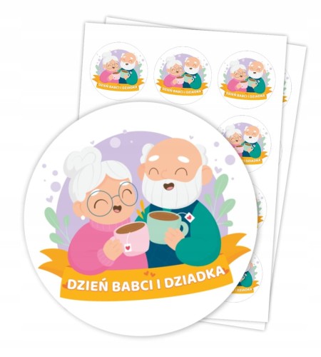 Naklejki na Dzień Babci i Dziadka z napisem DZIADKOWIE 6cm 24 sztuki