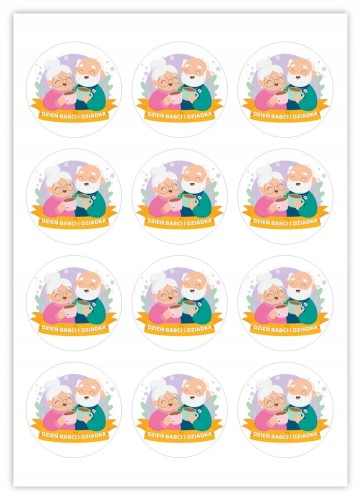 Zestaw naklejek DZIADKOWIE średnica 6 cm matowy papier