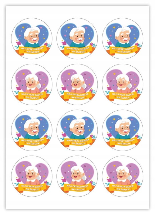 Zestaw naklejek na Dzień Babci i Dziadka dwa wzory matowy papier