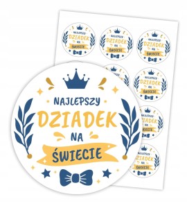 Naklejki na Dzień Dziadka - Najlepszy Dziadek - napis prezent 6 cm 12 szt.