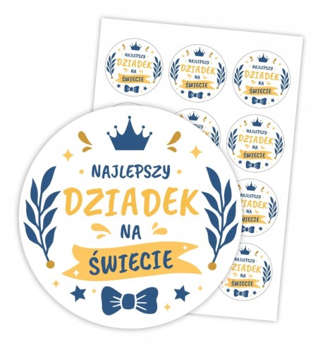 Naklejki Najlepszy Dziadek na świecie 6cm 12 sztuk wzór z napisem
