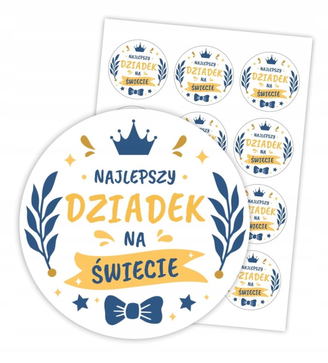 Naklejki Najlepszy Dziadek na świecie 6cm 12 sztuk wzór z napisem