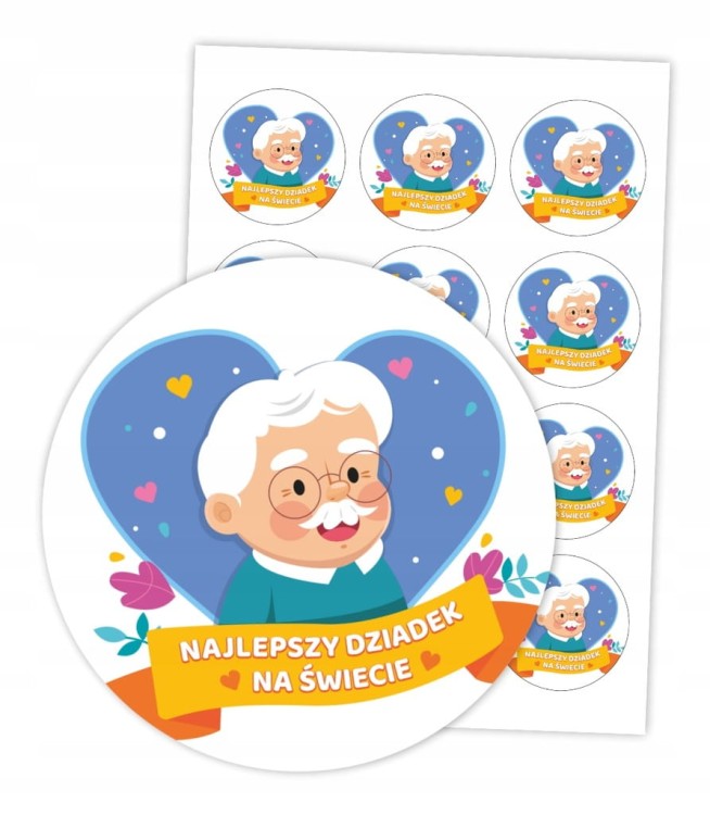 Naklejki Najlepszy Dziadek kolorowe 6cm 12 sztuk