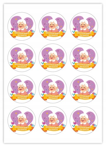 Zestaw naklejek na Dzień Babci wzór kolorowy z grafiką