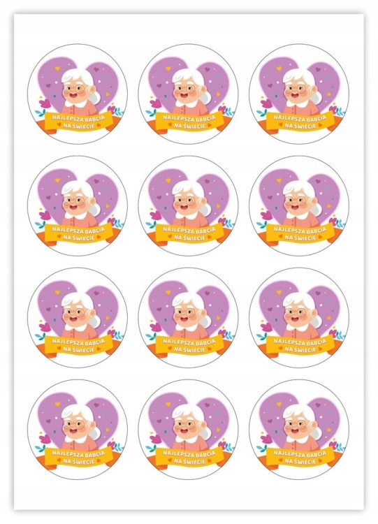 Zestaw naklejek na Dzień Babci wzór kolorowy z grafiką