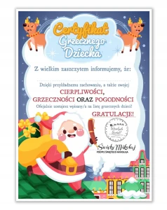 Dyplom Świąteczny - CERTYFIKAT GRZECZNEGO DZIECKA - Dyplomik dla dzieci A4
