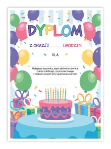 Dyplom Urodzinowy - URODZINKI 02 - TORT - Dyplomik dla dzieci A4