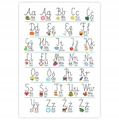 Plakat alfabet dla dzieci A3 - kolorowy plakat edukacyjny z polskimi znakami