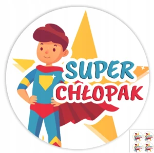 Naklejki na Dzień Chłopaka - Super Chłopak - upominek odznaka 4 cm 24 szt.