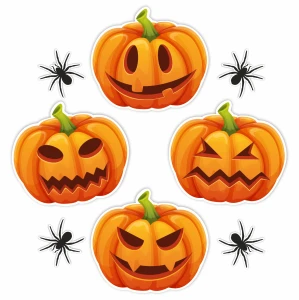 Dekoracja Halloween - Dynie XL i pajączki - dwustronne 8 szt.  