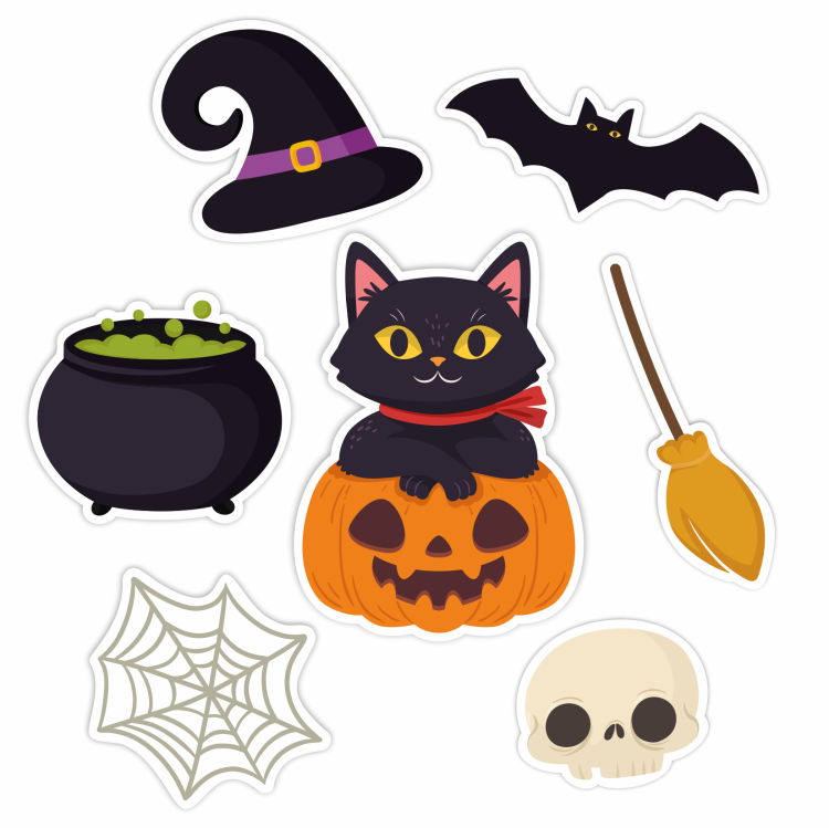 Dekoracja halloween jesienna zestaw z kotem kolorowa dekoracja dwustronna.png