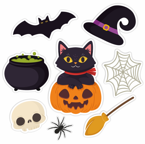 Dekoracja halloween jesienna zestaw z kotem kolorowa dekoracja dwustronna wersja XL 02.png