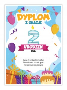 Dyplom Urodzinowy - Drugie Urodzinki  - Dyplomik dla dzieci A5