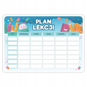 Plan lekcji Zalaminowany - PRZYBORY - Szkolny Plan dla dzieci A5