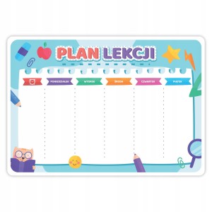 Plan lekcji Laminowany - KOTEK niebieski - Szkolny Plan dla dzieci A5