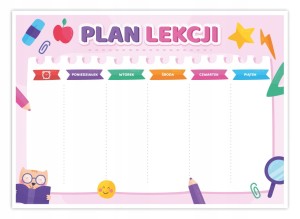 Plan lekcji Papierowy - KOTEK Różowy - Szkolny Plan dla dzieci A5