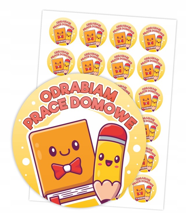 Okrągłe naklejki szkolne 4cm z napisem motywacyjnym dla uczniów