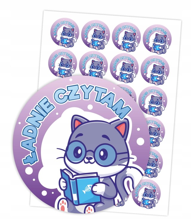 Okrągłe naklejki pochwały za czytanie dla dzieci 4cm