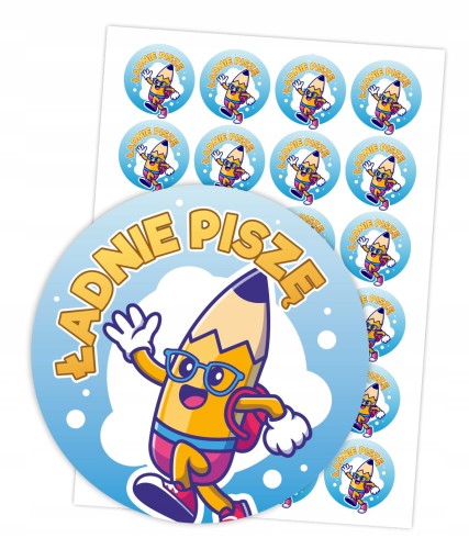 Okrągłe naklejki pochwały za pisanie dla dzieci 4cm