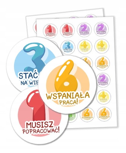 Naklejki motywacyjne dla dzieci z ocenami zestaw 24 naklejek szkolnych