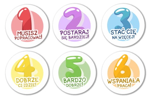 Okrągłe naklejki szkolne z ocenami dla uczniów 4cm