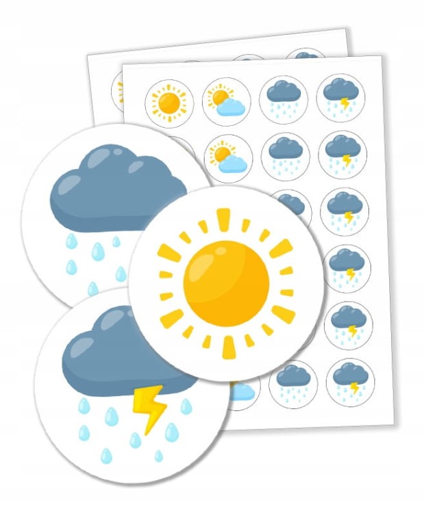 Naklejki motywacyjne dla dzieci pogoda słoneczka chmurki zestaw 24 szt