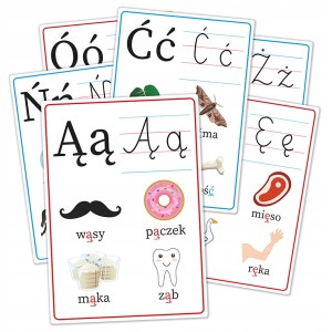 Plansze Edukacyjne Rozszerzenie Alfabetu - nauka liter dla dzieci 9 kart A5