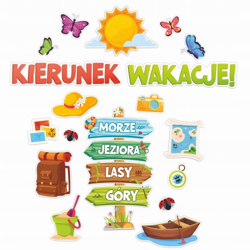 Dekoracja Kierunek Wakacje - kolorowy napis 90 cm na gazetkę szkolną