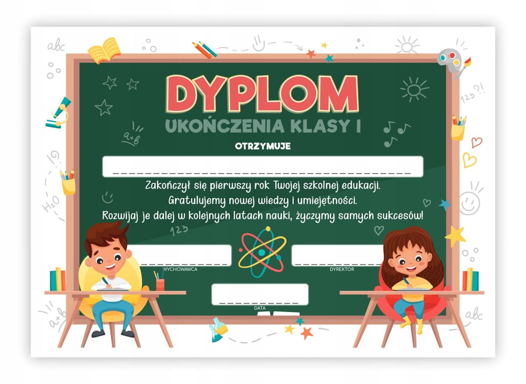 Dyplom ukończenia klasy 1 z motywem motylków A4