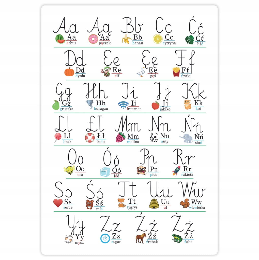 Plakat alfabet A3 foliowany z polskimi znakami - nauka liter w edukacji domowej