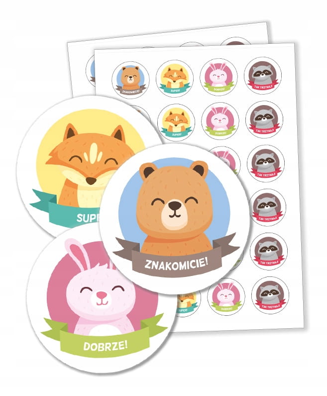 Naklejki motywacyjne z ilustracjami zwierzątek dla dzieci, zestaw 24 sztuk 4 cm